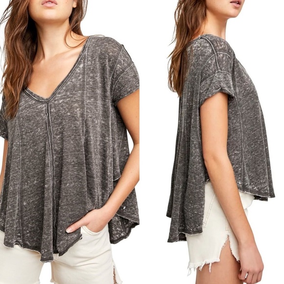 Free People Tops - Free People Sammie V-Neck Short Sleeve T-Shirt in Washed Gray Size Small